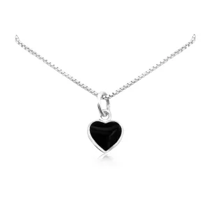 Black Heart Necklace, Tiny and Dainty Sterling Silver Black Onyx Heart Necklace for Women, Black Onyx Pendant Necklace, Layering Necklace (black onyx heart necklace, 20 inches)