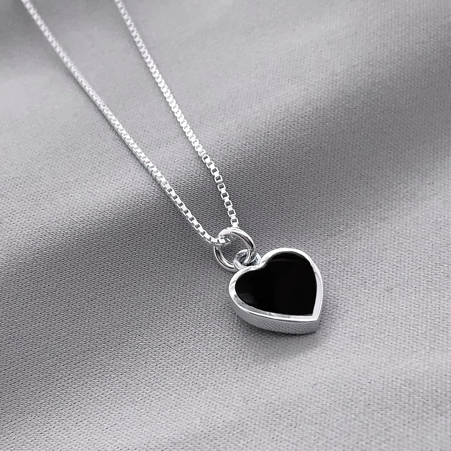 Black Heart Necklace, Tiny and Dainty Sterling Silver Black Onyx Heart Necklace for Women, Black Onyx Pendant Necklace, Layering Necklace (black onyx heart necklace, 20 inches)
