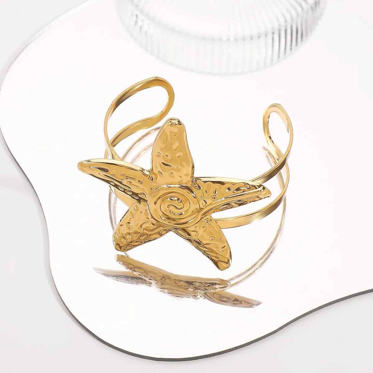Blue Drop Arm Cuff for Women Starfish Shell Bracelet Gold Plated Cuff Bangle Adjustable Arm Cuff Jewelry Holiday Summer Beach Accessories