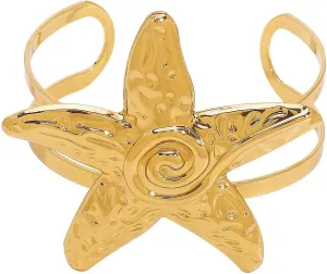 Blue Drop Arm Cuff for Women Starfish Shell Bracelet Gold Plated Cuff Bangle Adjustable Arm Cuff Jewelry Holiday Summer Beach Accessories
