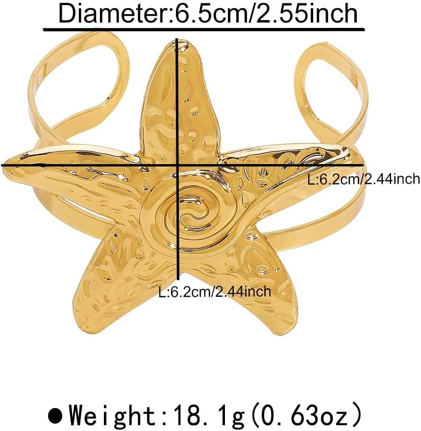 Blue Drop Arm Cuff for Women Starfish Shell Bracelet Gold Plated Cuff Bangle Adjustable Arm Cuff Jewelry Holiday Summer Beach Accessories