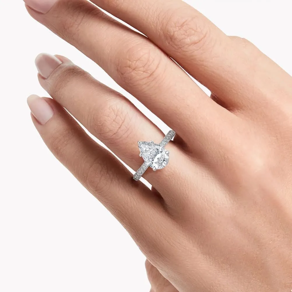 Bo.Dream 2ct/3ct Pear Shaped Cubic Zirconia CZ Engagement Rings Platinum Plated Sterling Silver