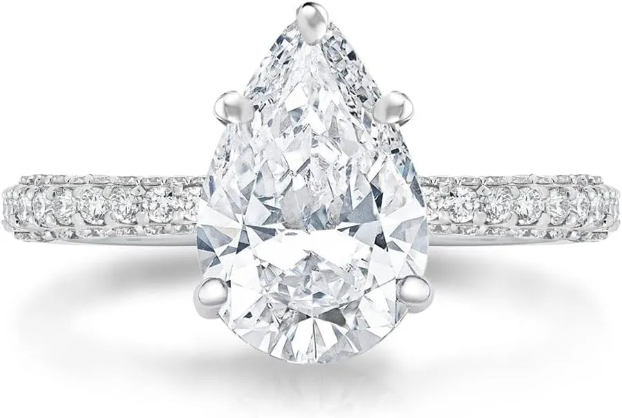 Bo.Dream 2ct/3ct Pear Shaped Cubic Zirconia CZ Engagement Rings Platinum Plated Sterling Silver