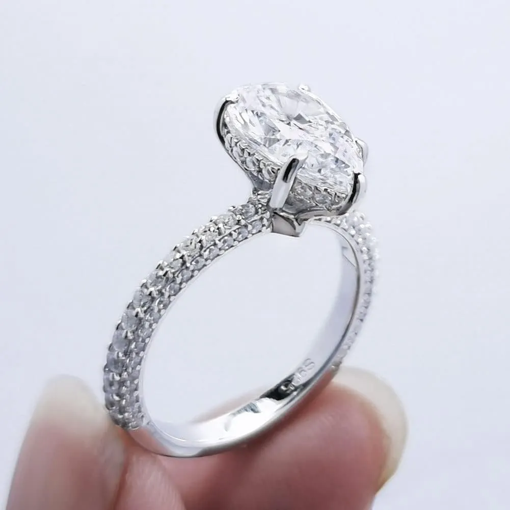 Bo.Dream 2ct/3ct Pear Shaped Cubic Zirconia CZ Engagement Rings Platinum Plated Sterling Silver