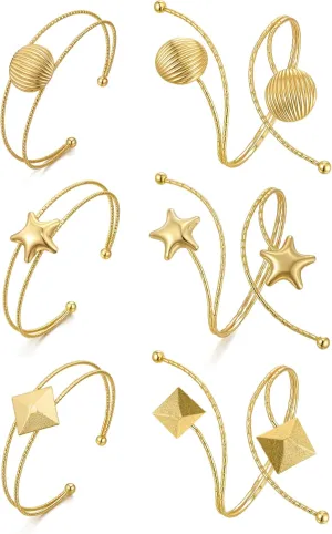 BOMAIL 6Pcs Gold Arm Cuff Bracelets for Women Open Upper Arm Bangle Adjustable Coil Swirl Armlet Armband Set Minimalist Arm Bracelet Upper Arm Cuff Jewelry