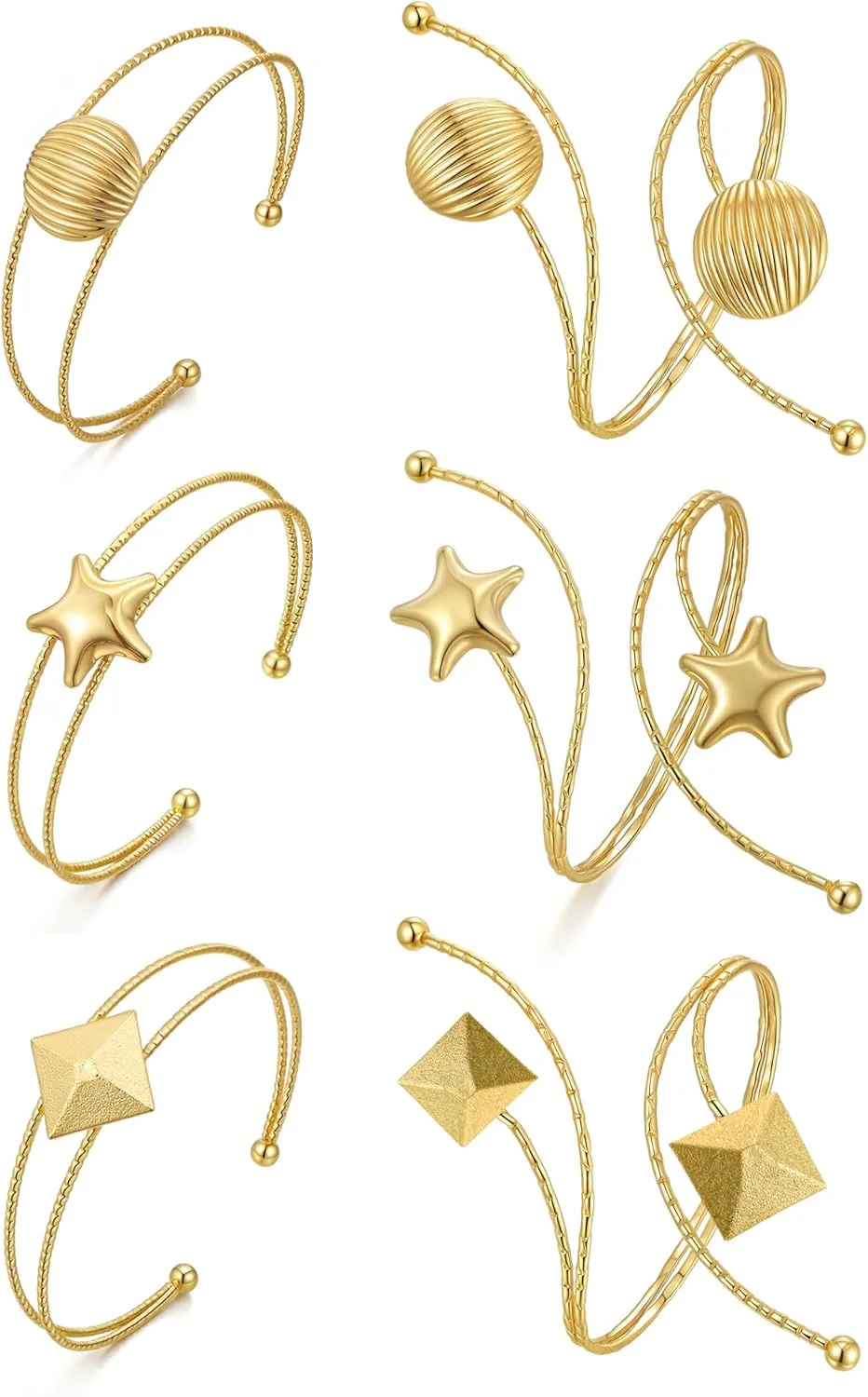 BOMAIL 6Pcs Gold Arm Cuff Bracelets for Women Open Upper Arm Bangle Adjustable Coil Swirl Armlet Armband Set Minimalist Arm Bracelet Upper Arm Cuff Jewelry