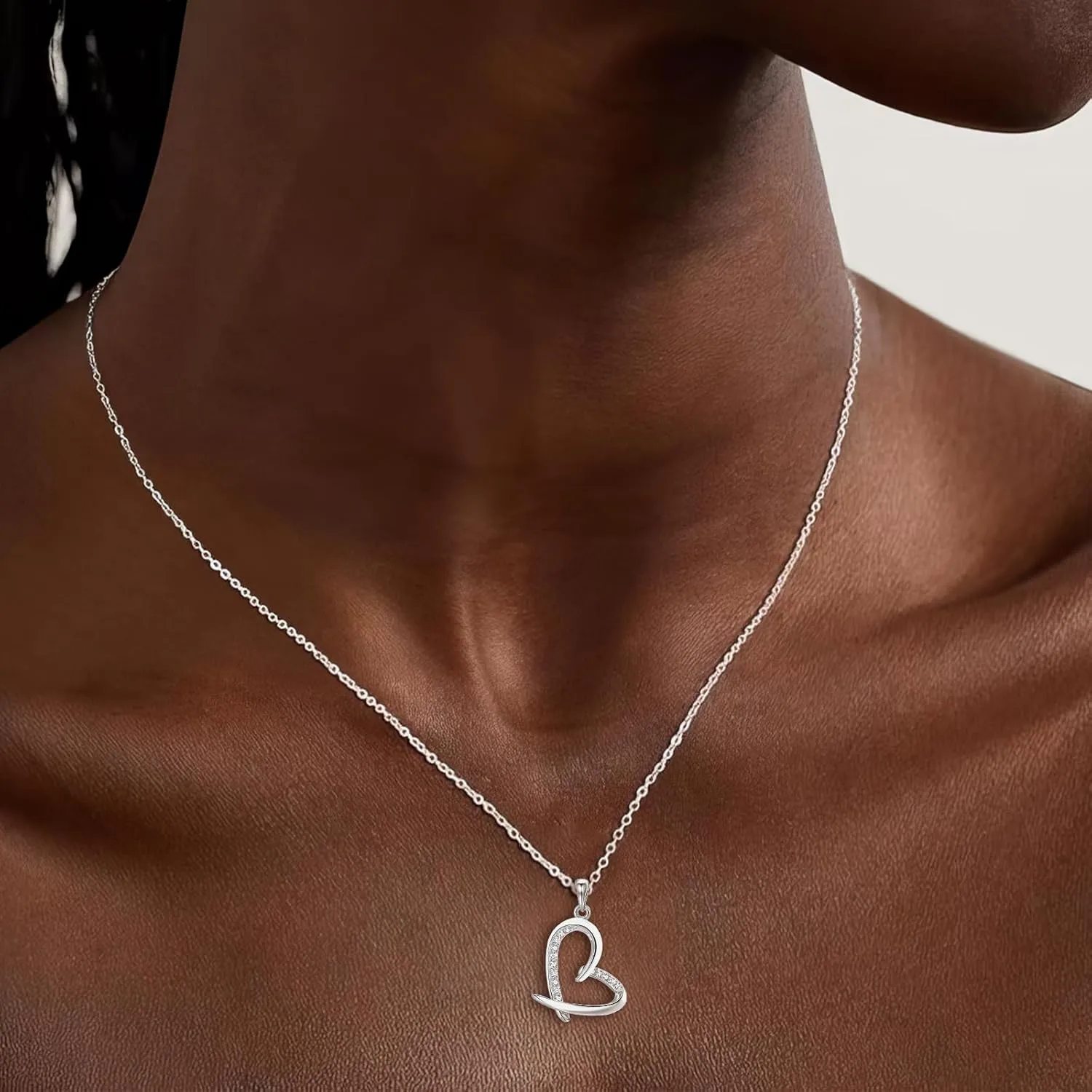 CeaKIev S925 Sterling Silver Heart Necklace for Women, Dainty Love Pendant with CZ, Jewelry Gift for Birthday, Anniversary, Valentines Day, Mothers Day
