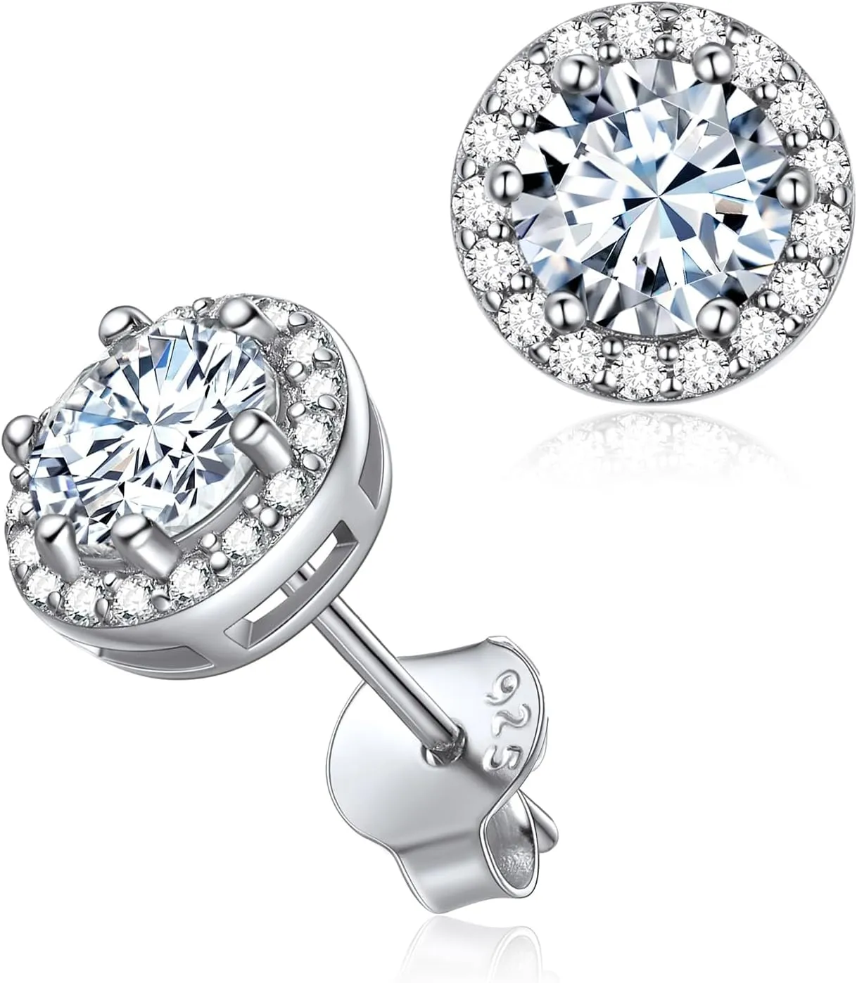 ChicSilver 925 Sterling Silver Heart/Round/Pear/Emerald Cut Birthstone Halo Stud Earrings for Women Birthday Jewelry (with Gift Box)