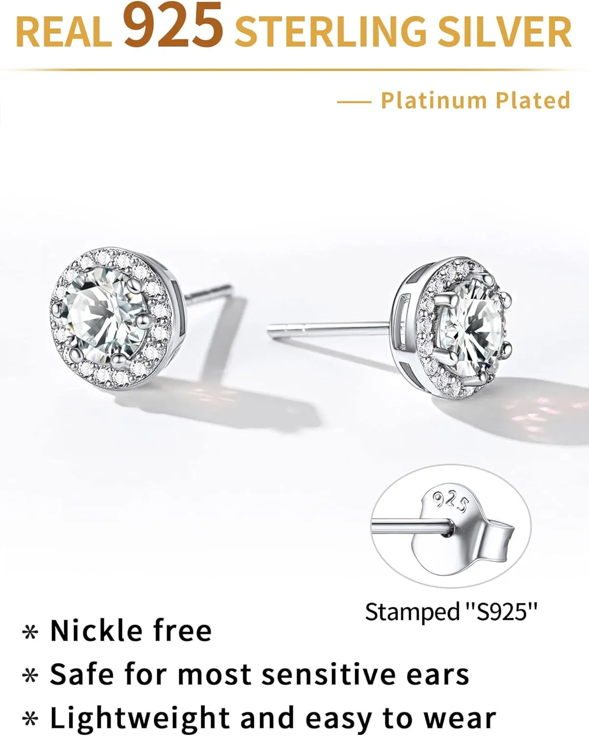 ChicSilver 925 Sterling Silver Heart/Round/Pear/Emerald Cut Birthstone Halo Stud Earrings for Women Birthday Jewelry (with Gift Box)