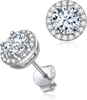 ChicSilver 925 Sterling Silver Heart/Round/Pear/Emerald Cut Birthstone Halo Stud Earrings for Women Birthday Jewelry (with Gift Box)