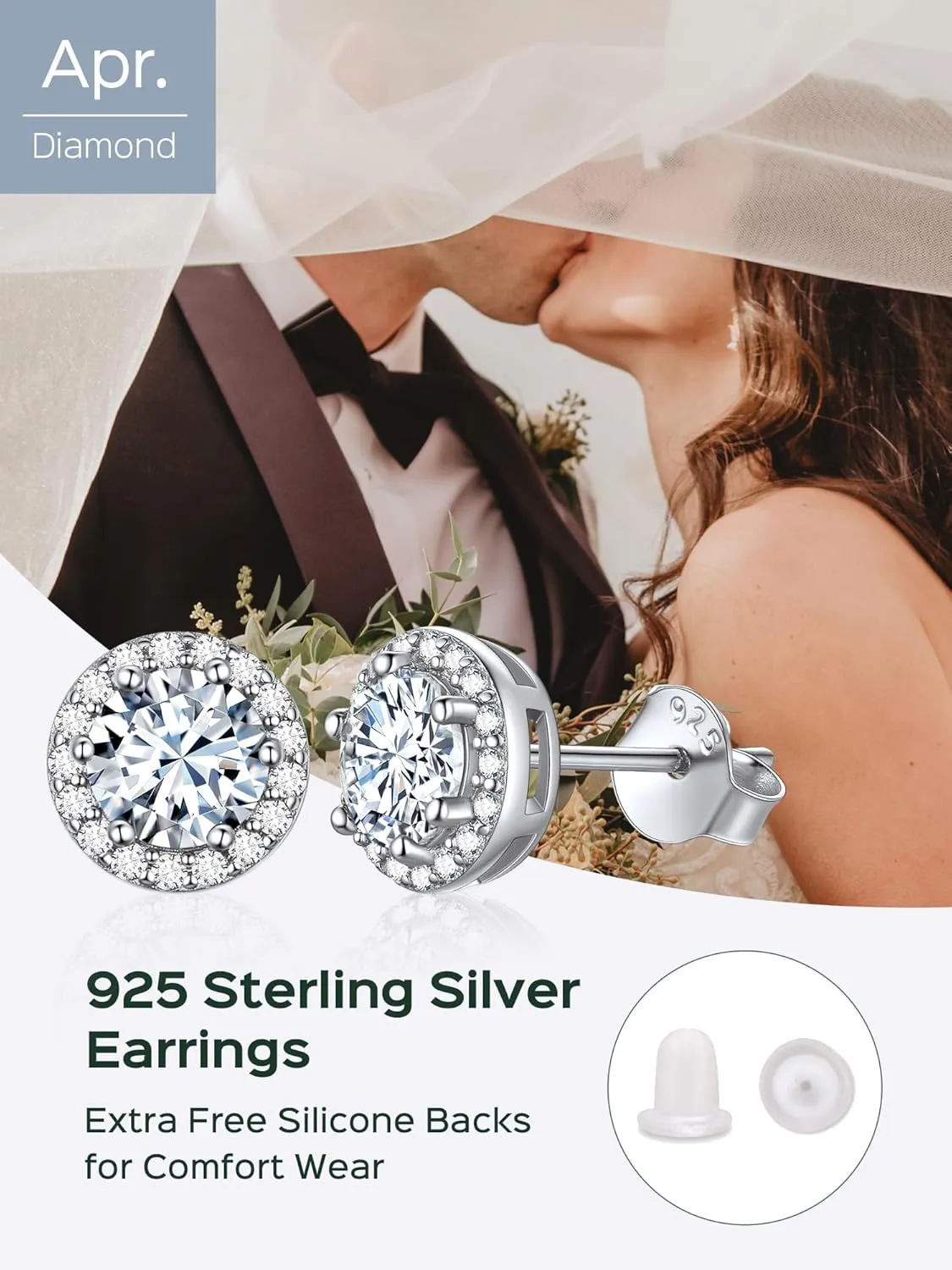 ChicSilver 925 Sterling Silver Heart/Round/Pear/Emerald Cut Birthstone Halo Stud Earrings for Women Birthday Jewelry (with Gift Box)