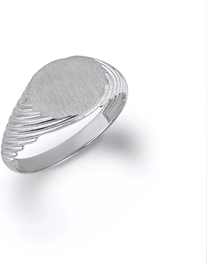 Claddagh Gold .925 Sterling Silver Oval Striped Signet Ring