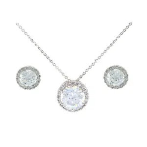 Classic Elegant Round Shape Center CZ Earring Necklace Brass Set