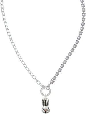 Delight Jewelry Antiqued Bunny Head Stronger Braver Smarter Mixed Cable and Imitation Pearl Chain Choker Necklace, 14.75-17"