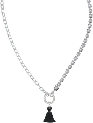 Delight Jewelry Black Dress Stronger Braver Smarter Mixed Cable and Imitation Pearl Chain Choker Necklace, 14.75-17"