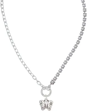 Delight Jewelry Filigree Curls Butterfly Stronger Braver Smarter Mixed Cable and Imitation Pearl Chain Choker Necklace, 14.75-17"