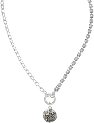 Delight Jewelry Silvertone Antiqued Sand Dollar Stronger Braver Smarter Mixed Cable and Imitation Pearl Chain Choker Necklace, 14.75-17"