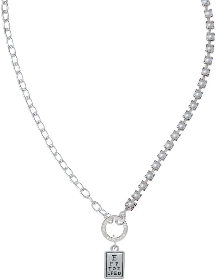 Delight Jewelry Silvertone Eye Chart Stronger Braver Smarter Mixed Cable and Imitation Pearl Chain Choker Necklace, 14.75-17"
