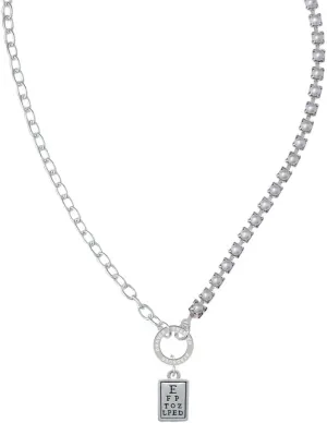 Delight Jewelry Silvertone Eye Chart Stronger Braver Smarter Mixed Cable and Imitation Pearl Chain Choker Necklace, 14.75-17"
