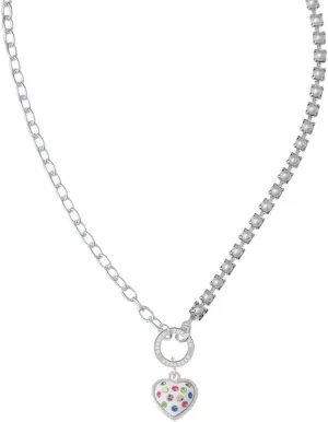 Delight Jewelry Silvertone White Resin Heart with Spring Crystals Stronger Braver Smarter Mixed Cable and Imitation Pearl Chain Choker Necklace, 14.75-17"