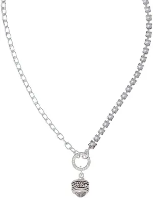 Delight Jewelry Silvertone Zig Zag with Braid Spinner Stronger Braver Smarter Mixed Cable and Imitation Pearl Chain Choker Necklace, 14.75-17"