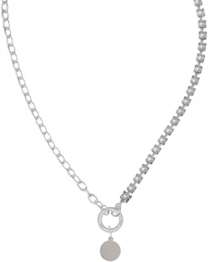 Delight Jewelry Stainless Steel 10mm Disc - Stronger Braver Smarter Mixed Cable and Imitation Pearl Chain Choker Necklace, 14.75-17"