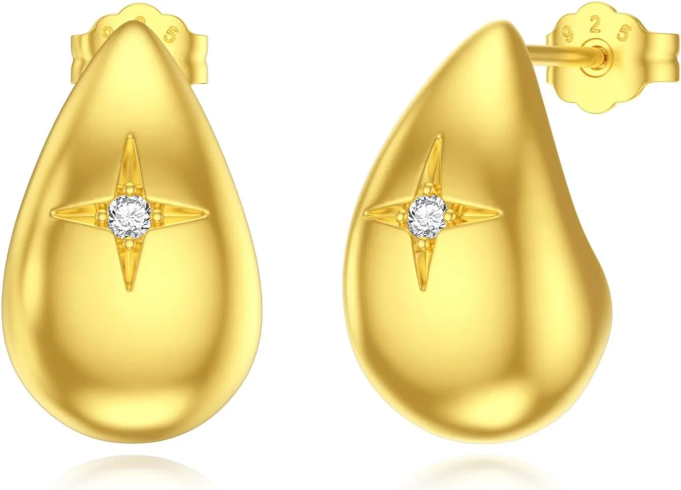 Diamond Chunky Gold Hoop Earrings for Women 925 Sterling Silver Teardrop Hoops Earrings Waterdrop Thick Hoops Earrings Jewelry Gifts