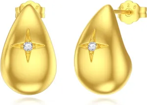 Diamond Chunky Gold Hoop Earrings for Women 925 Sterling Silver Teardrop Hoops Earrings Waterdrop Thick Hoops Earrings Jewelry Gifts