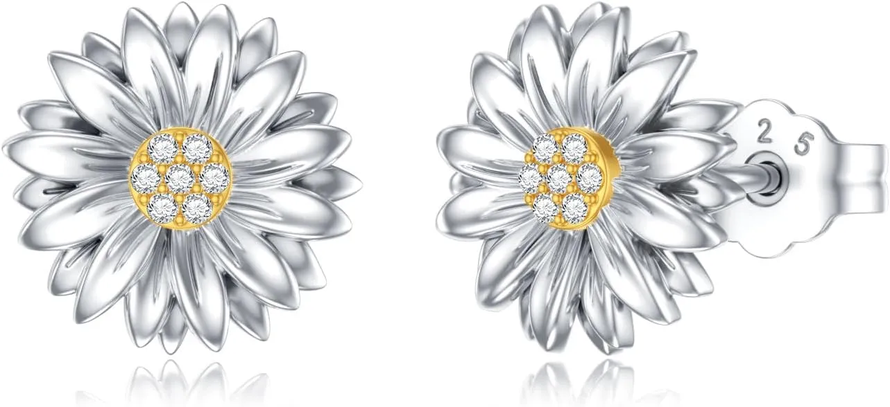 Diamond Daisy Stud Earrings for Women 925 Sterling Silver Daisy Earrings with Lab Grown Diamond Jewelry Gifts for Mom Wife Girlfriend Daughter Sister Friend