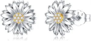 Diamond Daisy Stud Earrings for Women 925 Sterling Silver Daisy Earrings with Lab Grown Diamond Jewelry Gifts for Mom Wife Girlfriend Daughter Sister Friend