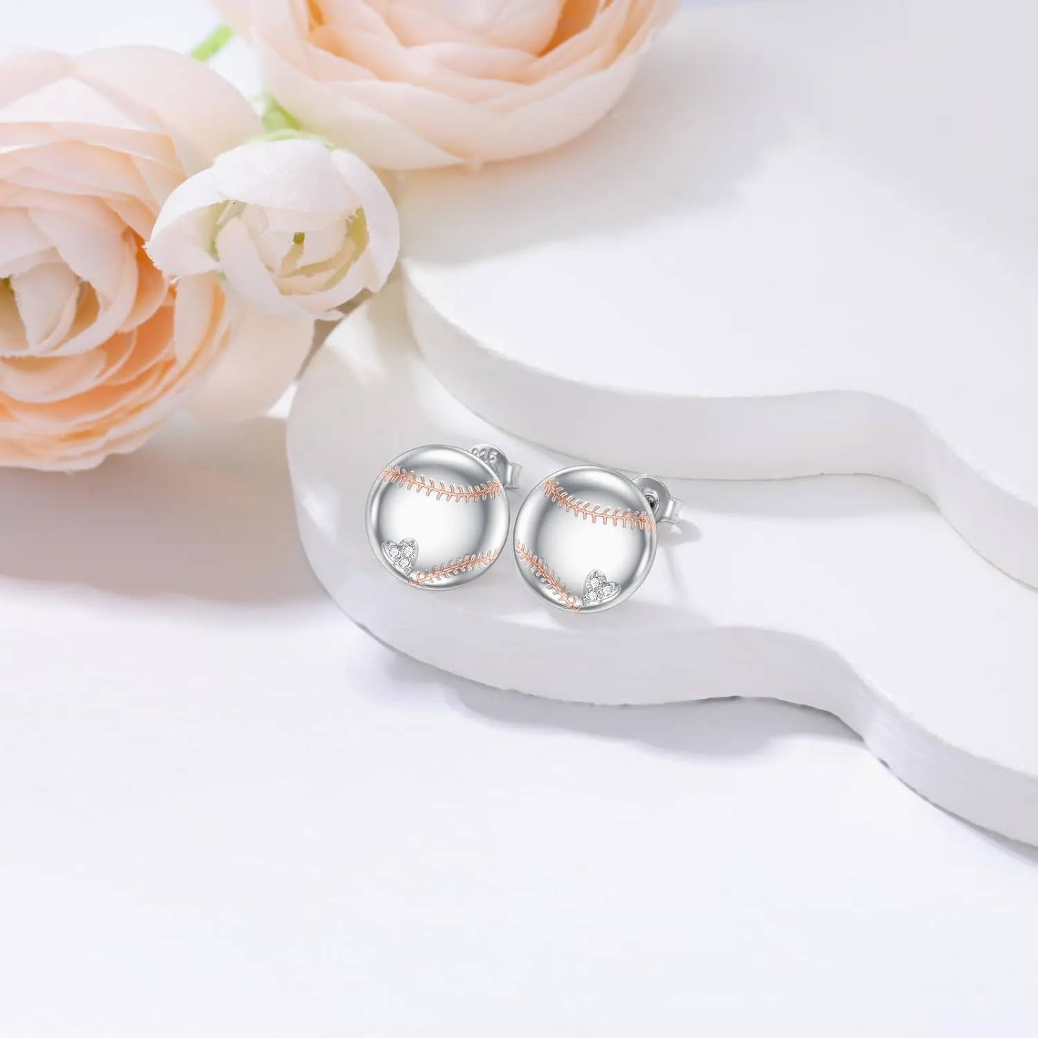 Diamond Football/Baseball Stud Earrings for Women 925 Sterling Silver Football/Baseball Earrings with Lab Grown Diamond Jewelry Gifts