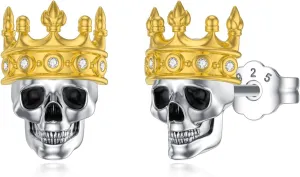 Diamond Skull Stud Earrings for Women Men in 925 Sterling Silver