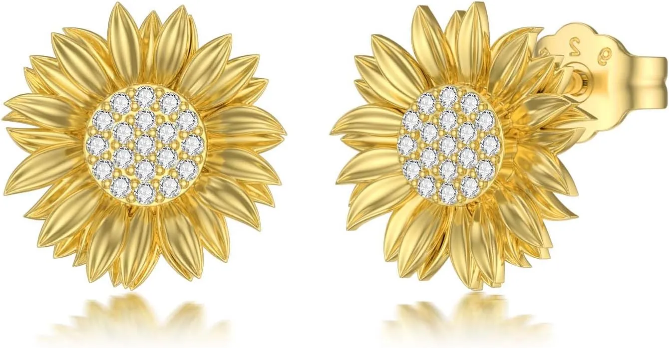 Diamond Sunflower Earrings for Women in 925 Sterling Silver