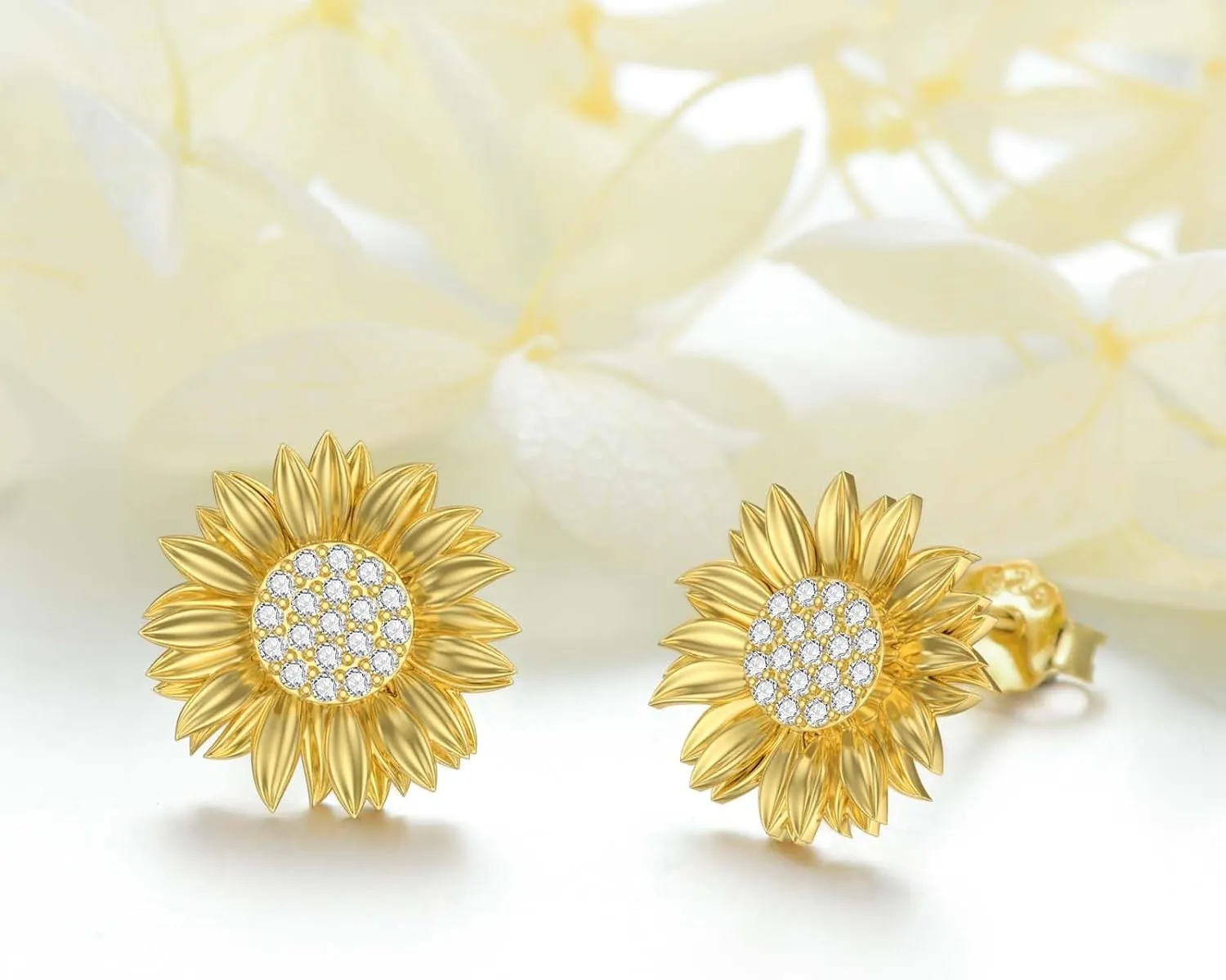 Diamond Sunflower Earrings for Women in 925 Sterling Silver