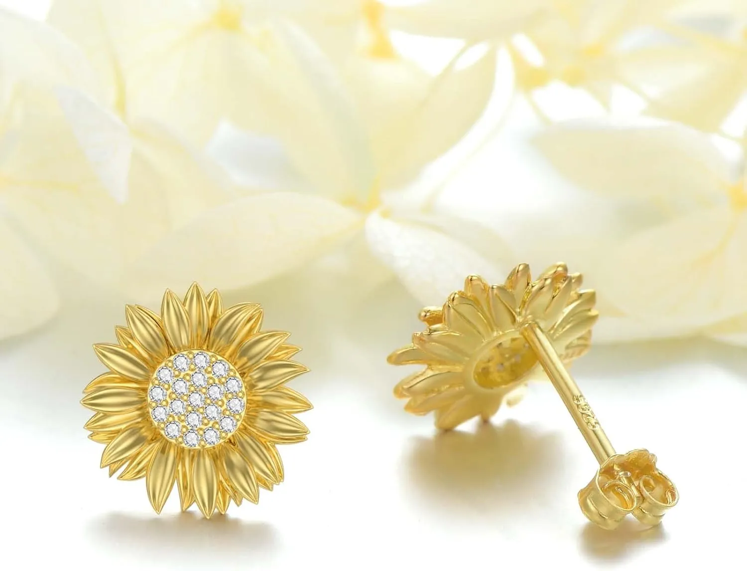 Diamond Sunflower Earrings for Women in 925 Sterling Silver