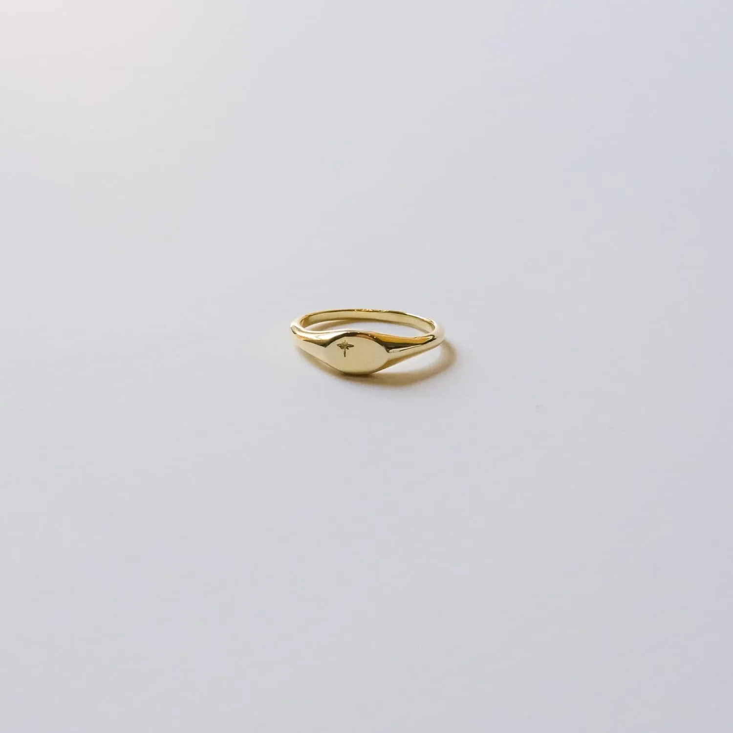 espere 18K Gold Plated Square Signet Pinky Ring Dainty North Star Oval Signet Ring | Lightweight Thick Statement Rings for Women