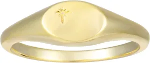 espere 18K Gold Plated Square Signet Pinky Ring Dainty North Star Oval Signet Ring | Lightweight Thick Statement Rings for Women