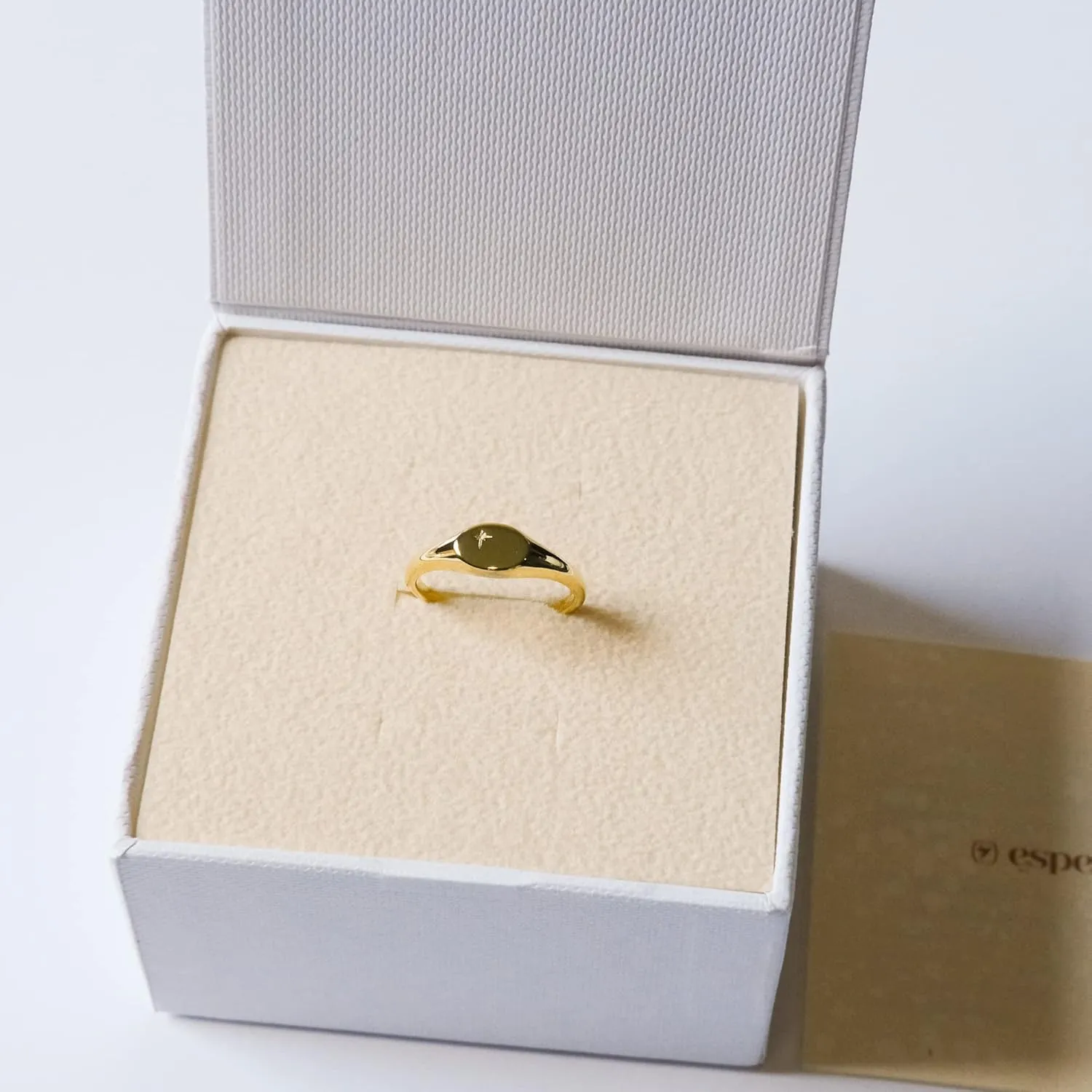 espere 18K Gold Plated Square Signet Pinky Ring Dainty North Star Oval Signet Ring | Lightweight Thick Statement Rings for Women
