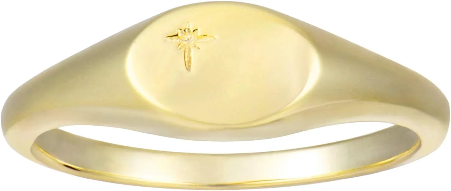espere 18K Gold Plated Square Signet Pinky Ring Dainty North Star Oval Signet Ring | Lightweight Thick Statement Rings for Women
