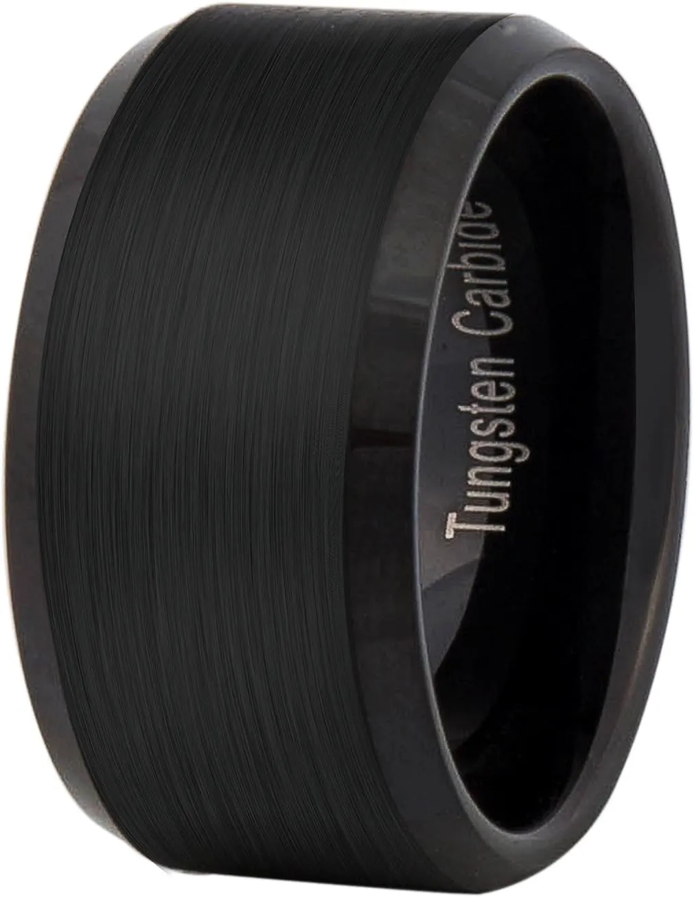 Fashion Month Mens Black 12mm Tungsten Carbide Ring Cool Wedding Engagement Band Matte Finish Beveled Edge Comfort Fit