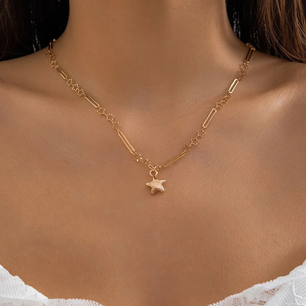 Flytonn-Aria Vintage Simple Love Star Pendant Choker Necklace