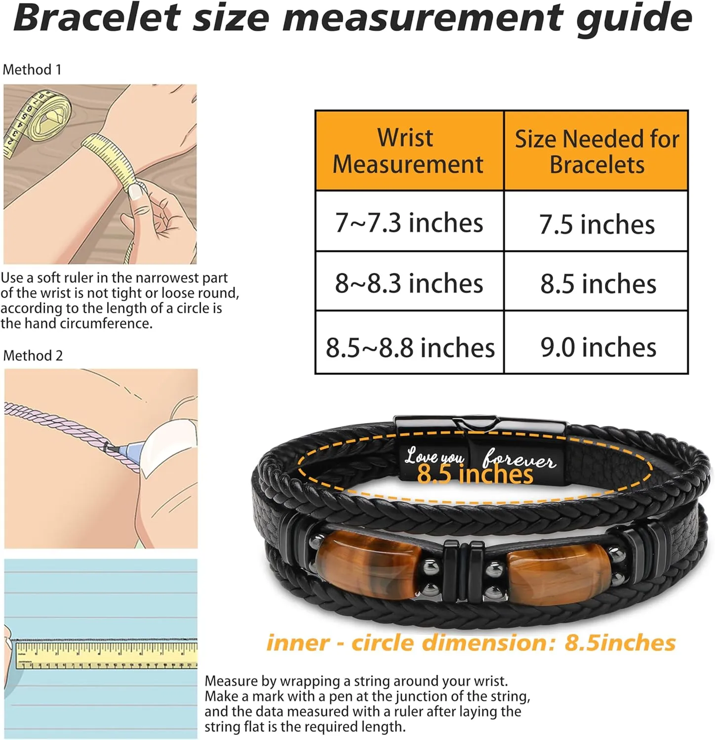   for Men     Dad Boyfriend Son Grandson Brother Love You Forever Tiger Eye Stone Father's Day Birthday Anniversary Christmas Black Jewelry 7.5/8.5/9 Inches