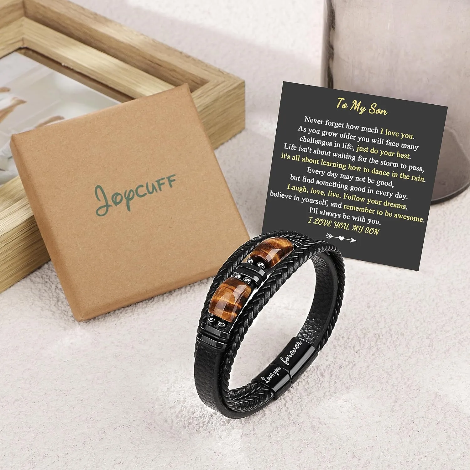  for Men     Dad Boyfriend Son Grandson Brother Love You Forever Tiger Eye Stone Father's Day Birthday Anniversary Christmas Black Jewelry 7.5/8.5/9 Inches