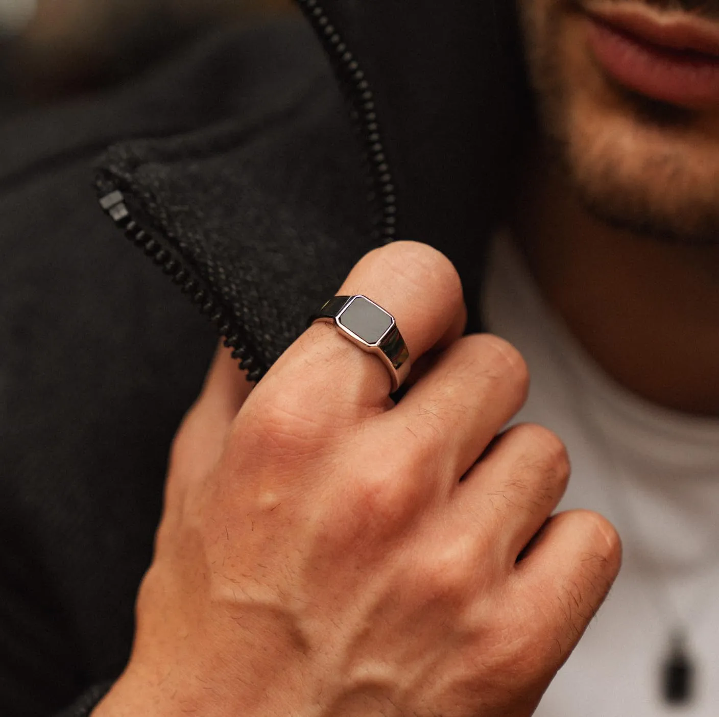 Forge & Foundry Men's Polished Stainless Steel and Onyx Gemstone Signet Ring | The Gentleman's Ring | Hand-Crafted Jewelry, Designed by Jewelers, Forged for Men