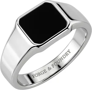 Forge & Foundry Men's Polished Stainless Steel and Onyx Gemstone Signet Ring | The Gentleman's Ring | Hand-Crafted Jewelry, Designed by Jewelers, Forged for Men