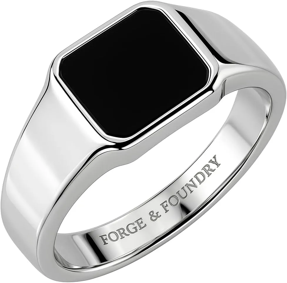 Forge & Foundry Men's Polished Stainless Steel and Onyx Gemstone Signet Ring | The Gentleman's Ring | Hand-Crafted Jewelry, Designed by Jewelers, Forged for Men