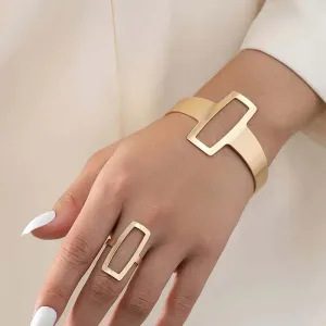 Geometric Square Duo Jewelry Set – Minimalist Ring & Bracelet Combo
