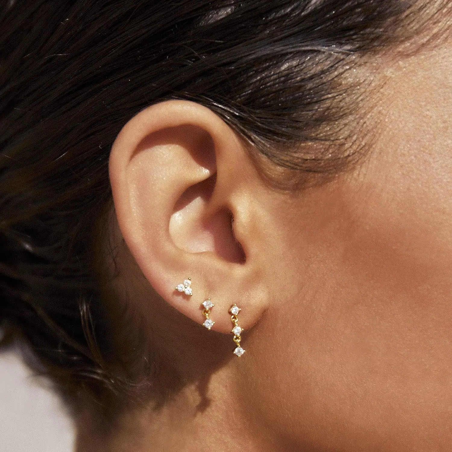 Gold Hoop Earrings for Women Trendy, Dainty Gold Stud Earrings 14K Gold Plated CZ Huggie Hoop Earrings Set Small Dangle Earrings Cute Cartilage Earring Sets for Multiple Piercing Jewelry Gifts