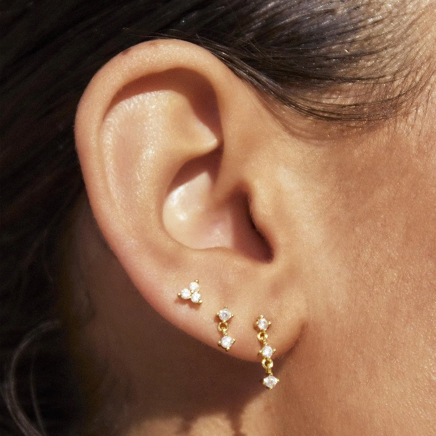 Gold Hoop Earrings for Women Trendy, Dainty Gold Stud Earrings 14K Gold Plated CZ Huggie Hoop Earrings Set Small Dangle Earrings Cute Cartilage Earring Sets for Multiple Piercing Jewelry Gifts