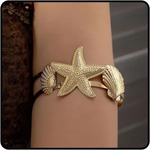 Gold Starfish Arm Cuff for Women Gold Arm Cuff Upper Arm Starfish Arm Bangle Bracelet Armband Armlet Adjustable Starfish Arm Cuff Summer Beach Jewelry Accessories